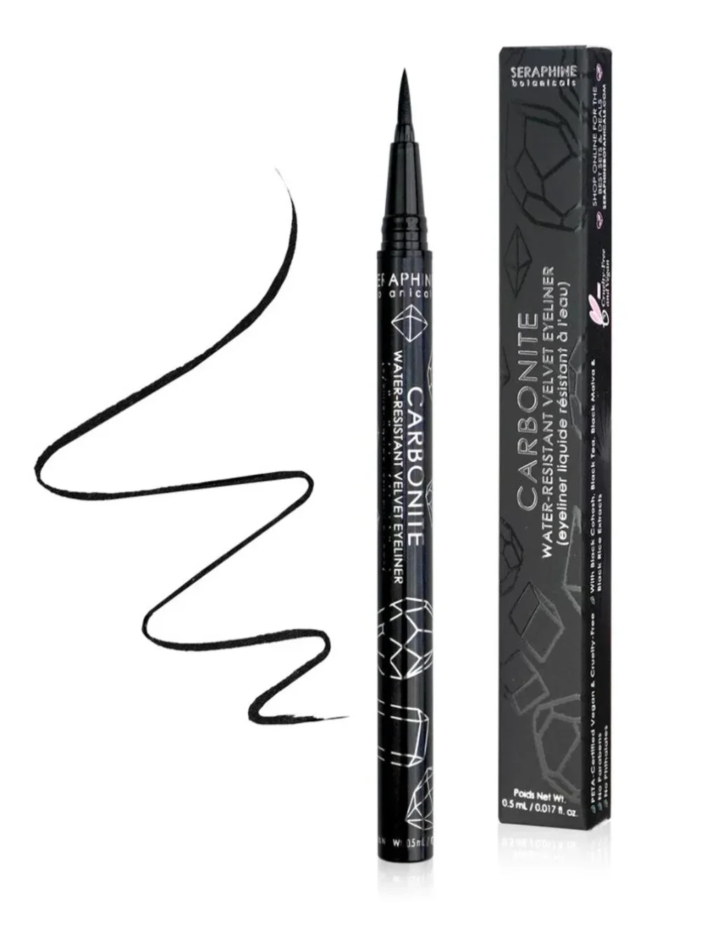 New & Sealed Seraphine Botanicals Water-Resistant Velvet Eyeliner, Carbonite